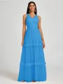 A-line V-neck Pleated Floor-Length Tulle Bridesmaid Dress