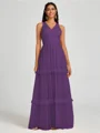 A-line V-neck Pleated Floor-Length Tulle Bridesmaid Dress