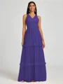 A-line V-neck Pleated Floor-Length Tulle Bridesmaid Dress