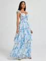 A-line Sweetheart Cascading Ruffles Floor-Length Corset Bridesmaid Dress