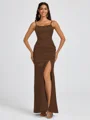Sheath Spaghetti Straps Floor-Length Silk Like Satin Bridesmaid Dress