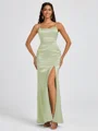 Sheath Spaghetti Straps Floor-Length Silk Like Satin Bridesmaid Dress