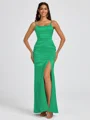 Sheath Spaghetti Straps Floor-Length Silk Like Satin Bridesmaid Dress