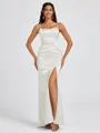 Sheath Spaghetti Straps Floor-Length Silk Like Satin Bridesmaid Dress