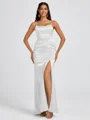 Sheath Spaghetti Straps Floor-Length Silk Like Satin Bridesmaid Dress