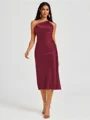 Sheath One-Shoulder Tea-Length Silk Like Satin Bridesmaid Dress