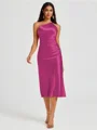 Sheath One-Shoulder Tea-Length Silk Like Satin Bridesmaid Dress