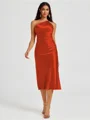 Sheath One-Shoulder Tea-Length Silk Like Satin Bridesmaid Dress