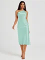 Sheath One-Shoulder Tea-Length Silk Like Satin Bridesmaid Dress