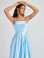 A-line Spaghetti Straps Pleated Sweep Train Silk Like Satin Bridesmaid Dress