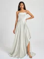 A-line Spaghetti Straps Pleated Sweep Train Silk Like Satin Bridesmaid Dress