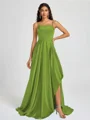 A-line Spaghetti Straps Pleated Sweep Train Silk Like Satin Bridesmaid Dress