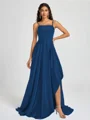 A-line Spaghetti Straps Pleated Sweep Train Silk Like Satin Bridesmaid Dress