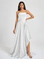 A-line Spaghetti Straps Pleated Sweep Train Silk Like Satin Bridesmaid Dress