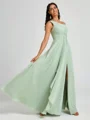 A-line One-Shoulder Pleated Floor-Length Chiffon Bridesmaid Dress