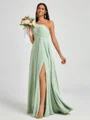 A-line One-Shoulder Pleated Floor-Length Chiffon Bridesmaid Dress