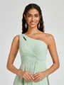A-line One-Shoulder Pleated Floor-Length Chiffon Bridesmaid Dress