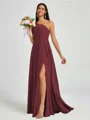 A-line One-Shoulder Pleated Floor-Length Chiffon Bridesmaid Dress