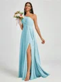 A-line One-Shoulder Pleated Floor-Length Chiffon Bridesmaid Dress