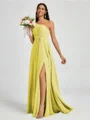 A-line One-Shoulder Pleated Floor-Length Chiffon Bridesmaid Dress