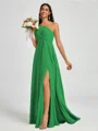 A-line One-Shoulder Pleated Floor-Length Chiffon Bridesmaid Dress