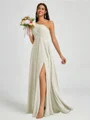 A-line One-Shoulder Pleated Floor-Length Chiffon Bridesmaid Dress
