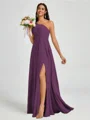 A-line One-Shoulder Pleated Floor-Length Chiffon Bridesmaid Dress