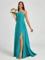 A-line One-Shoulder Pleated Floor-Length Chiffon Bridesmaid Dress