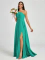 A-line One-Shoulder Pleated Floor-Length Chiffon Bridesmaid Dress