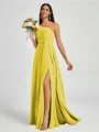 A-line One-Shoulder Pleated Floor-Length Chiffon Bridesmaid Dress