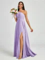 A-line One-Shoulder Pleated Floor-Length Chiffon Bridesmaid Dress