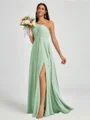 A-line One-Shoulder Pleated Floor-Length Chiffon Bridesmaid Dress