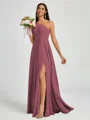 A-line One-Shoulder Pleated Floor-Length Chiffon Bridesmaid Dress