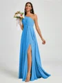 A-line One-Shoulder Pleated Floor-Length Chiffon Bridesmaid Dress
