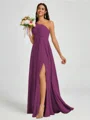 A-line One-Shoulder Pleated Floor-Length Chiffon Bridesmaid Dress