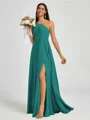 A-line One-Shoulder Pleated Floor-Length Chiffon Bridesmaid Dress