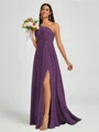 A-line One-Shoulder Pleated Floor-Length Chiffon Bridesmaid Dress