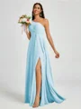 A-line One-Shoulder Pleated Floor-Length Chiffon Bridesmaid Dress