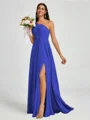A-line One-Shoulder Pleated Floor-Length Chiffon Bridesmaid Dress