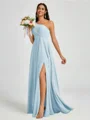 A-line One-Shoulder Pleated Floor-Length Chiffon Bridesmaid Dress