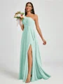 A-line One-Shoulder Pleated Floor-Length Chiffon Bridesmaid Dress