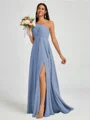 A-line One-Shoulder Pleated Floor-Length Chiffon Bridesmaid Dress