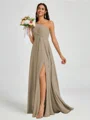 A-line One-Shoulder Pleated Floor-Length Chiffon Bridesmaid Dress