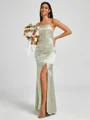 Sheath Spaghetti Straps Pleated Floor-Length Silk Like Satin Corset Bridesmaid Dress