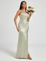 Sheath Spaghetti Straps Pleated Floor-Length Silk Like Satin Corset Bridesmaid Dress