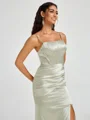 Sheath Spaghetti Straps Pleated Floor-Length Silk Like Satin Corset Bridesmaid Dress