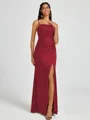 Sheath Spaghetti Straps Pleated Floor-Length Silk Like Satin Corset Bridesmaid Dress