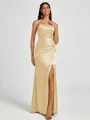 Sheath Spaghetti Straps Pleated Floor-Length Silk Like Satin Corset Bridesmaid Dress