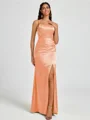 Sheath Spaghetti Straps Pleated Floor-Length Silk Like Satin Corset Bridesmaid Dress