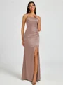 Sheath Spaghetti Straps Pleated Floor-Length Silk Like Satin Corset Bridesmaid Dress
